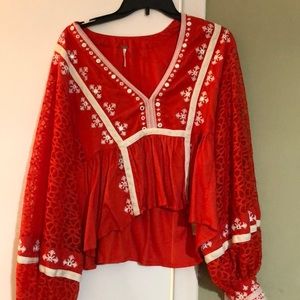 Red Free People v neck smock